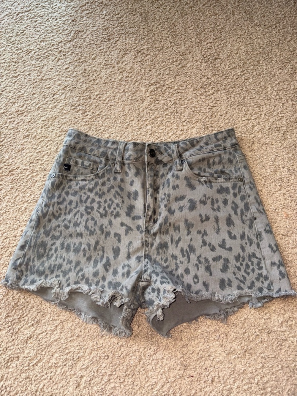 KanCan Gray Leopard Print High-Rise Denim Shorts
